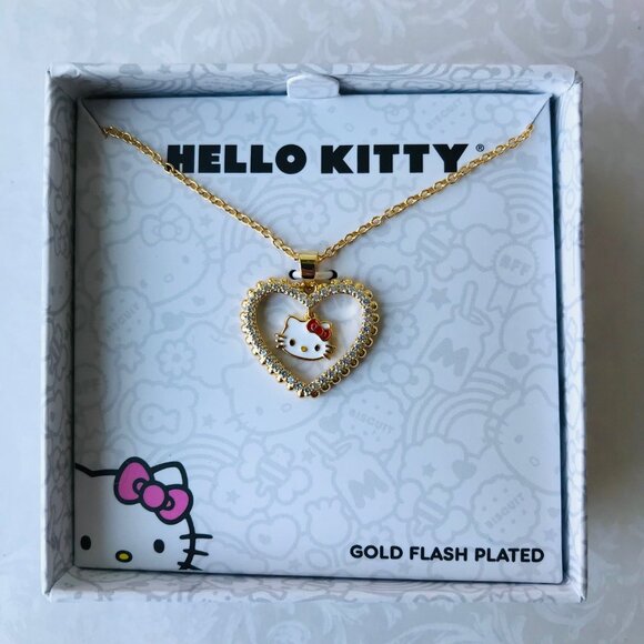 Hello Kitty Brass Yellow Plated Heart  Necklace Gold Flash Plated NEW w Box - Picture 3 of 5
